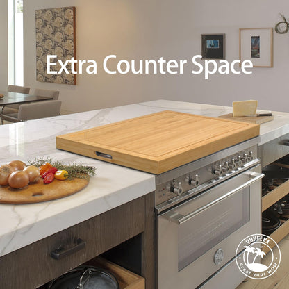 YUHFERA Stove Cover Board for Gas Stovetop - 30" x 22" Noodle Board Electric Stove Cover for RV Stove Top, Extra Countertop Space for Kitchen Stovetop (Bamboo)