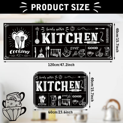 Sinmoe 3 Pcs Kitchen Rug Set Non Skid Thick Black Kitchen Rugs and Mats Stain Resistant Anti Fatigue Mats for Microfiber Floor Non Slip Backing Mat, 15.7" x 47.2", 15.7" x 23.6"