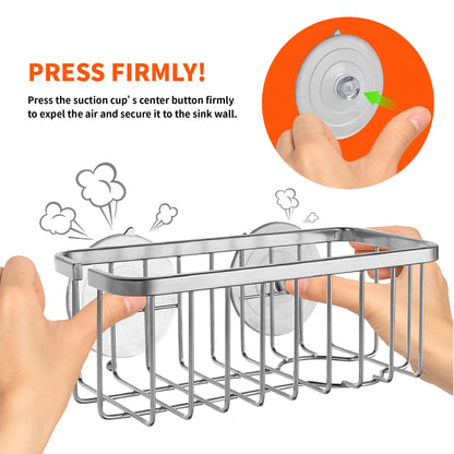 SunnyPoint NeverRust Deluxe Kitchen & Bathroom Sink Sponge Holder Organizer with Adhesive Mount - Additional Suction Cup Included – Sponge & Brush NOT Included – 7.4 x 3.3 x 2.75 Inch