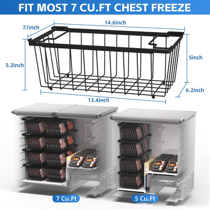4 Pack Freezer Organizer Bins(14.6‘’L X 7.1‘’W X 5.2‘’H) Suitable for 5-7 Cu.Ft Chest Freezer Sort Frozen Meats | Stackablet Chest Freezer Organizer Bins Get Food Easily w/Handle, Gifts Ideas for Mom