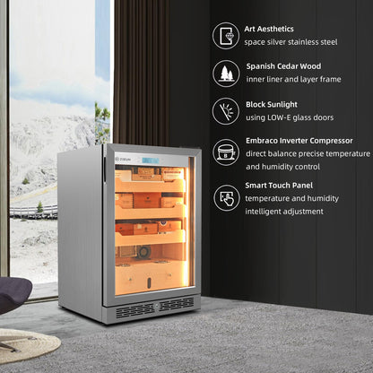 ZIEUN Upgrade 84L Electric Cigar Humidor Temperature & Humidity Control,Built-in Humidification System with Spanish Cedar Wood Shelves, Holds 800 Cigars with LED
