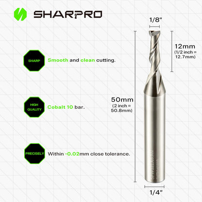 SHARPRO 1/8 Router Bit 1/4 Shank, Upcut Spiral Router Bit 1/4 Inch Shank 1/8 Inch Cutting Dia. 1/4 Inch CNC Router Bits, Up Cut Router Bit Solid Carbide, Ideal for Wood Inlay, Plunge Plastic