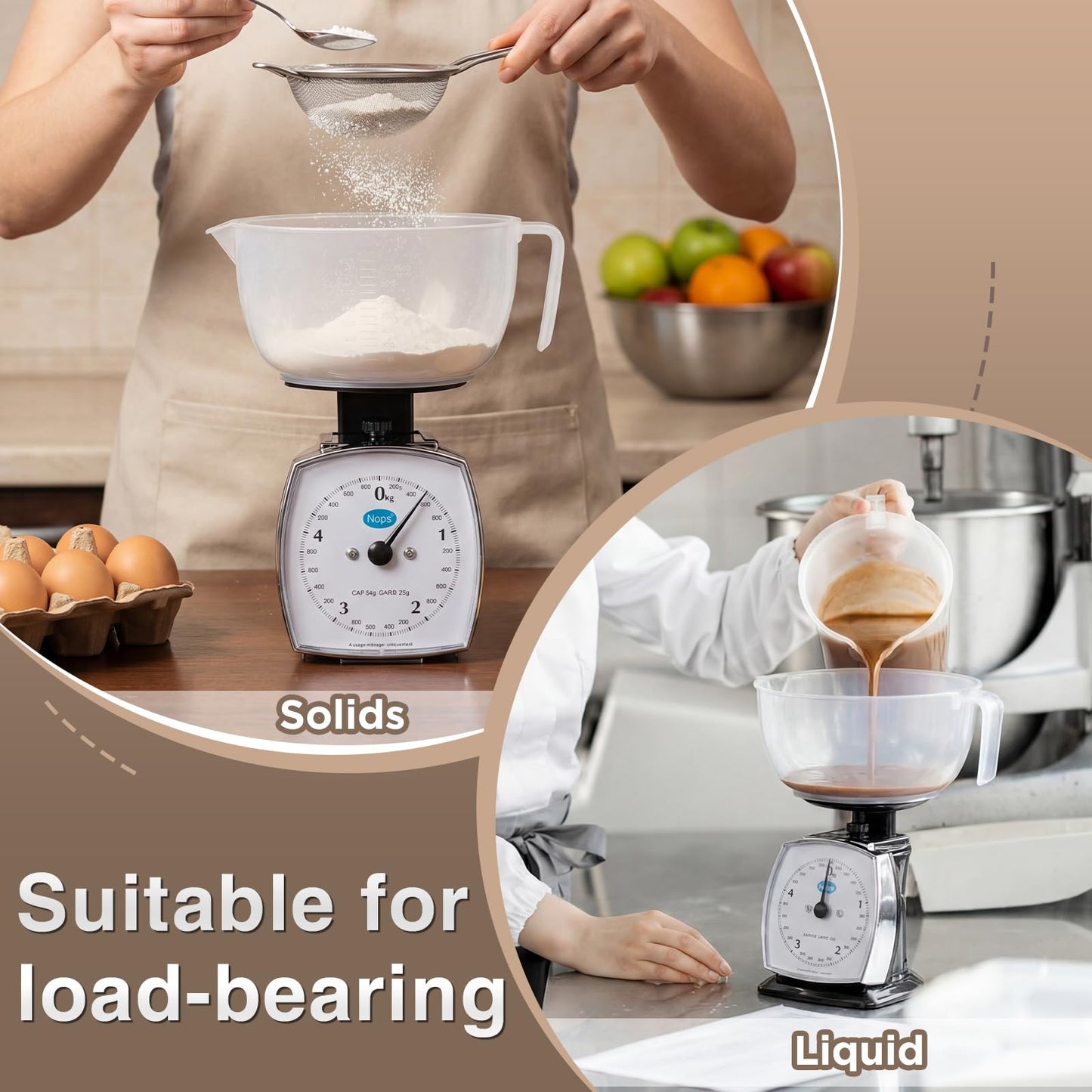 Sabary 2 Pcs 11lb Analog Food Scale with Removable Measuring Cup Kitchen Mechanical Weighing Dial Scale for Novice and Experienced Cooks Cooking, Baking, Food Preparation