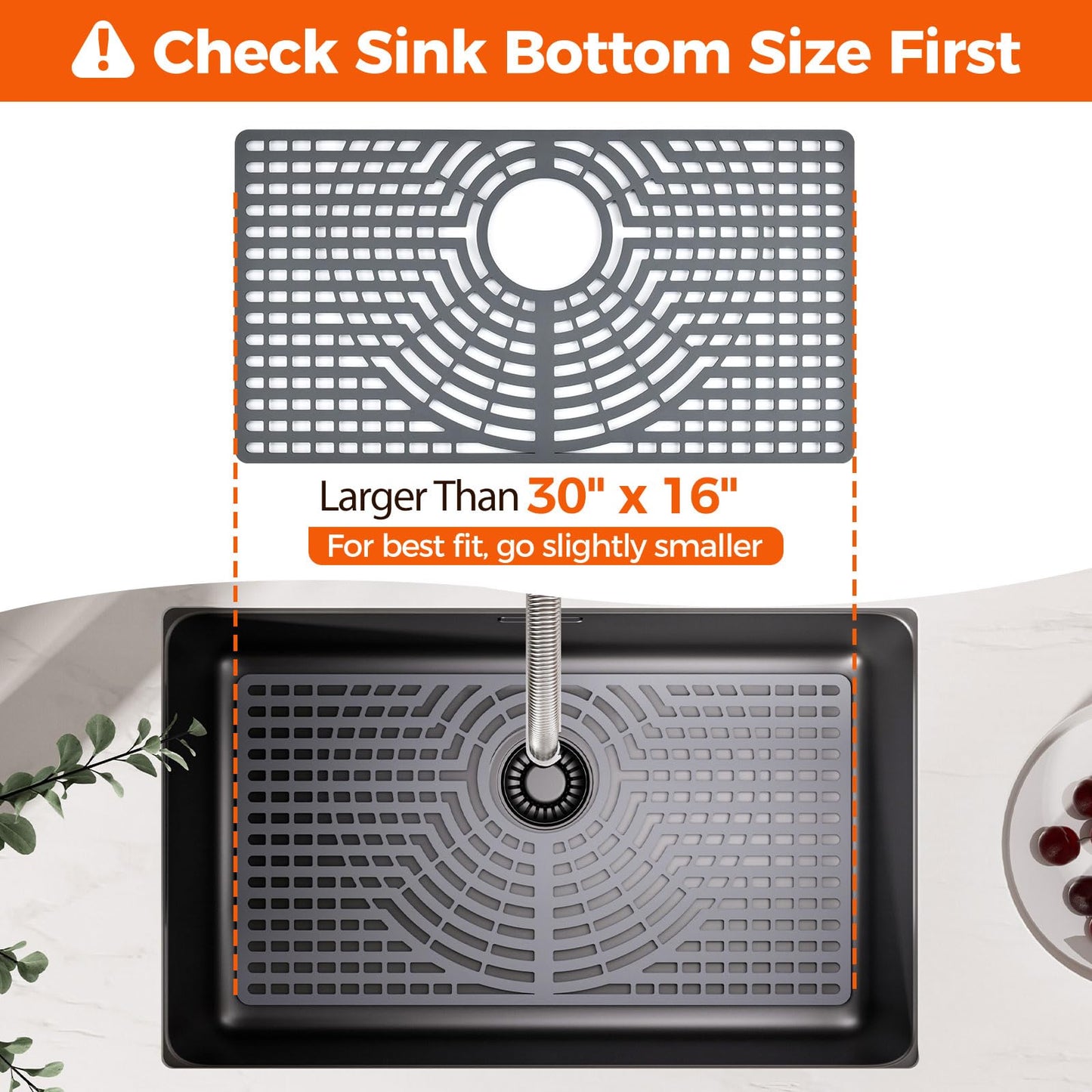Snuggery Silicone Sink Protector 30"x16" Rear Drain Hole, Heat Resistant Non-slip Dishwasher Suitable, Large Sink Mat for Bottom of Farmhouse Kitchen Stainless Steel Sinks
