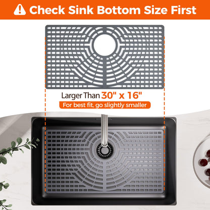 Snuggery Silicone Sink Protector 30"x16" Rear Drain Hole, Heat Resistant Non-slip Dishwasher Suitable, Large Sink Mat for Bottom of Farmhouse Kitchen Stainless Steel Sinks