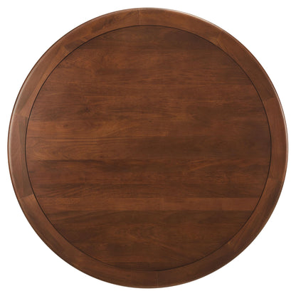Modway Lippa 60 Inch Round Wood Dining Table with Metal Pedestal in Brass Walnut - Modern Industrial Dining Table for 6 People - Solid Wood Tulip Kitchen Table