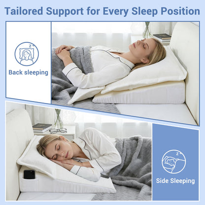 Queen Bed Wedge Pillow for Headboard Gap, Ergonomic Waves Bed Mattress Gap Filler(0-7") with High-Density Foam, Non-slip Bottom, Bed Gap Filler with Large Pockets & Washable Cover, Grey(60"x10"x6")