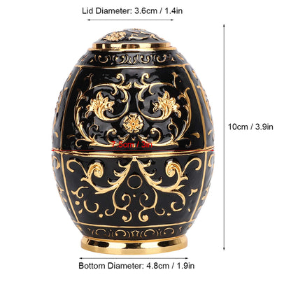 Pssopp Retractable Toothpick Holder, European Vintage Egg Shaped Toothpick Dispenser with Fully Sealed Design and Elegant Flower Carvings, Tin Alloy Storage Container for Home (Golden Black Glue)