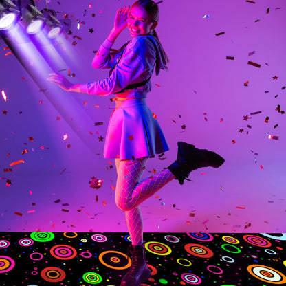 Haull 118 x 39 Inch Glow in The Dark Party Supplies Neon Party Decorations Light up Dance Floor Blacklight Rug UV Reactive Fluorescent for Carnival Birthday Wedding Favors(Ring)
