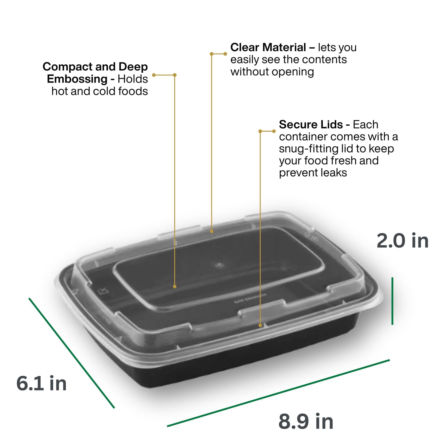 ProTakeOut Meal Prep Containers [30 Pack] Rectangular Food Storage Containers with Lids, Bento Box, BPA Free, Stackable, Microwave/Dishwasher/Freezer Safe To Go Food Containers for Meal Prep (38 oz)
