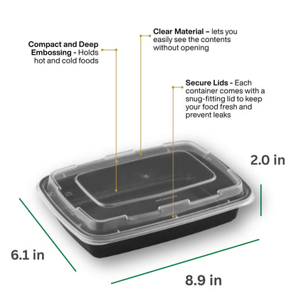 ProTakeOut Meal Prep Containers [30 Pack] Rectangular Food Storage Containers with Lids, Bento Box, BPA Free, Stackable, Microwave/Dishwasher/Freezer Safe To Go Food Containers for Meal Prep (38 oz)