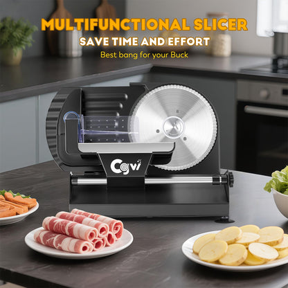 Meat Slicer, 220W Electric Deil Food Slicer with 2 Removable 7.5" Blades, 4/5" Adjustable Thickness, Food Slicer Machine for Home Cutting Meat Cheese Bread Vegetables, 110V CE