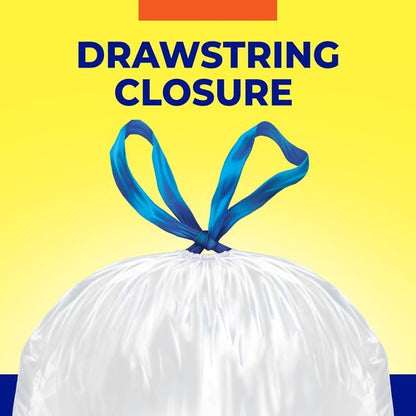 Hefty Essentials 13 Gallon Kitchen Trash Bags - 45 Count Tall Unscented, Easy Tie & Lift, White