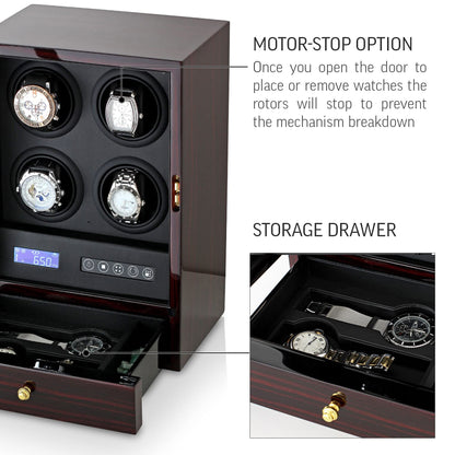 Automatic Watch Winder with LED Light, Storage Drawer and LCD Touchscreen Control (Ebony)