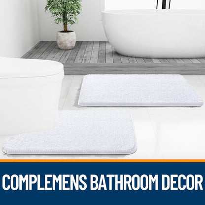 OLANLY Bathroom Runner Rugs - Extra Soft Chenille Bath Mats | Quick Dry, Machine Washable, 47x17 Inches, White