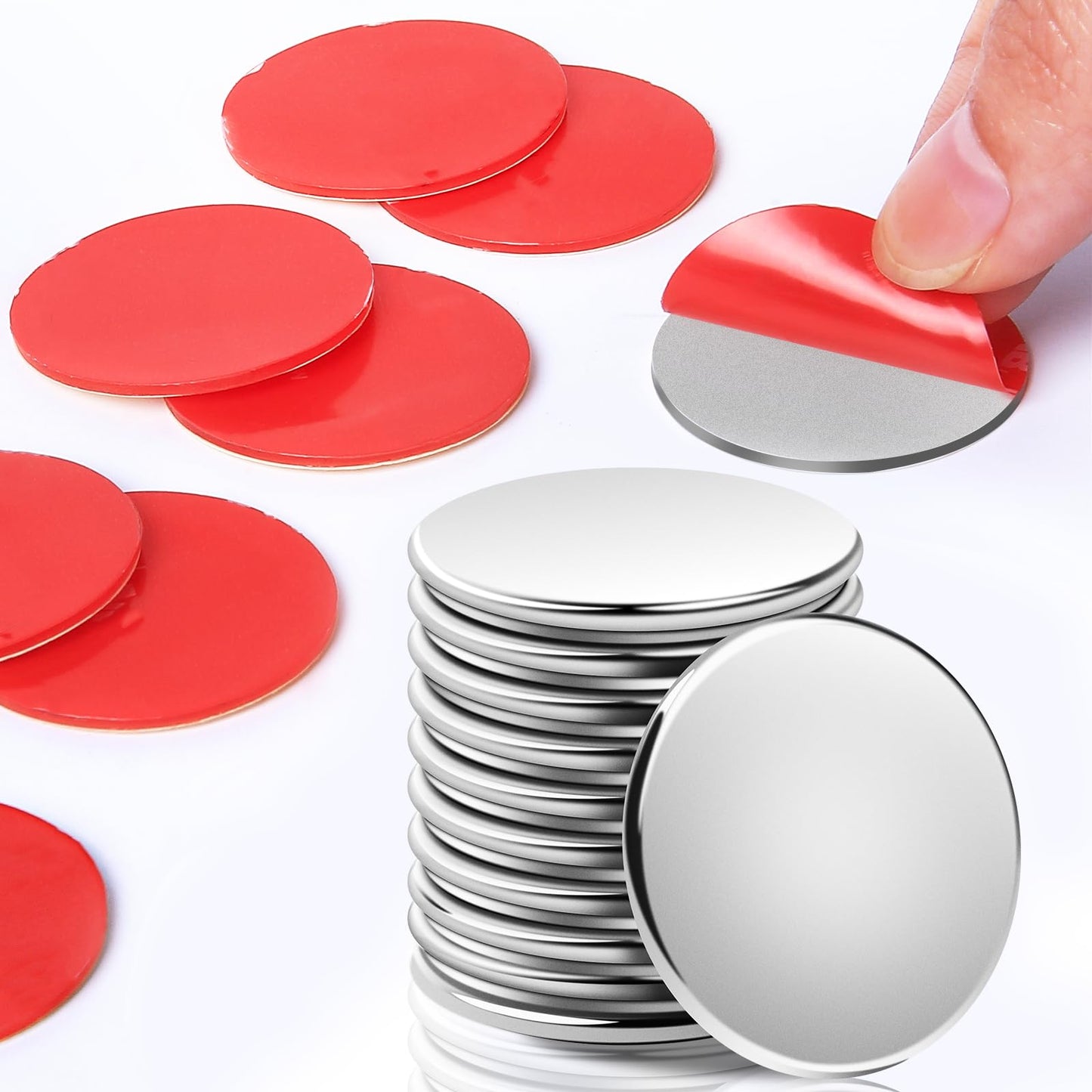 PHIXBEAR 10 Pack Neodymium Disc Magnets, 1.18" Diameter Ultrathin Rare Earth Magnets with Strong Double-Sided Tape, Powerful Magnets for Refrigerator, DIY Crafts, Kitchen & Office