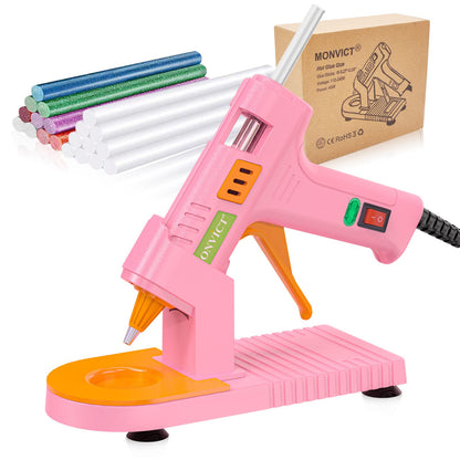 MONVICT Pink Hot Glue Gun Kit, Mini Glue Gun with Suction Cups Stand Anti Stick Silicone Mat, Hot Melt Glue Gun with Fine Tip & 30 Glue Sticks, On/Off Switch Design for DIY, Craft, Home School Project