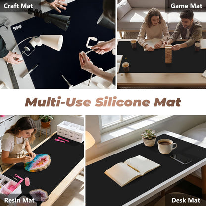 Heat-Resistant Silicone Table Protector Cover: 49.2x19.7x0.06 Inch Thick Food-Grade Table Protector for Dining Room Table for Kitchen Countertop & Counter Mat -Waterproof Tabletop Cover Pad & Crafting