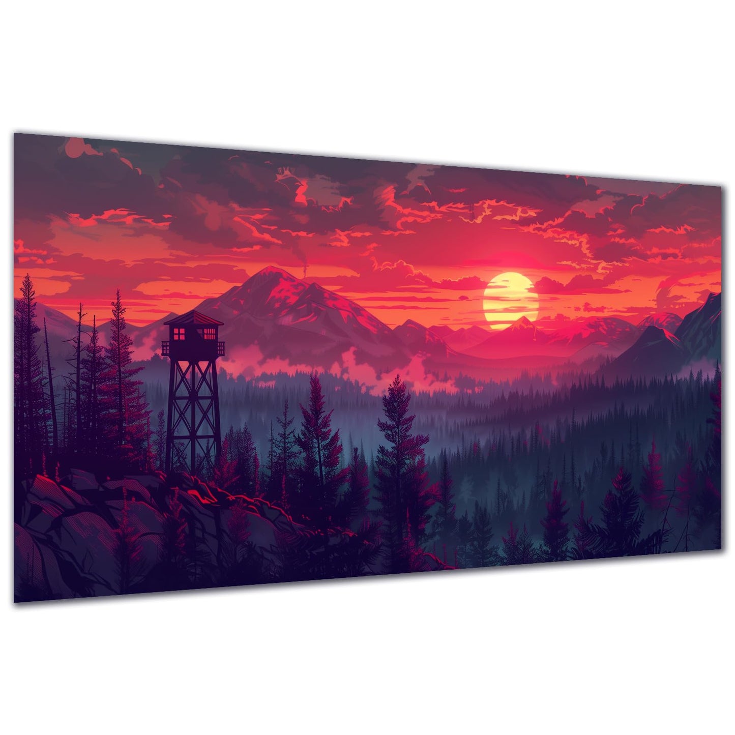 DDGEMART 5D Watchtower Sunset Forest Diamond Painting Kit - Full Drill Round Beads DIY Scenic Diamond Art Canvas for Adults, Nature Landscape Wall Decor 28x16 Inch·