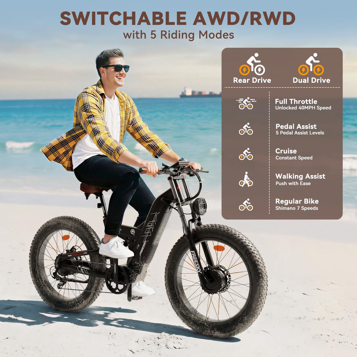 FREESKY 4000W Dual Motor Electric Bike for Adults, 40+MPH AWD Fast E-Bike, 48V 30AH Battery 120Miles Range, 26" Fat Tire Full Suspension Off-Road Mountain E Bike, Green Warrior