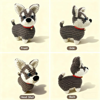 ABOUT RIGHT Crochet Kit Dog for Beginners, 7x6 Inches Husky Amigurumi Kit with Step-by-Step Video Tutorials, All-in-one DIY Animal Crochet Project for All Ages