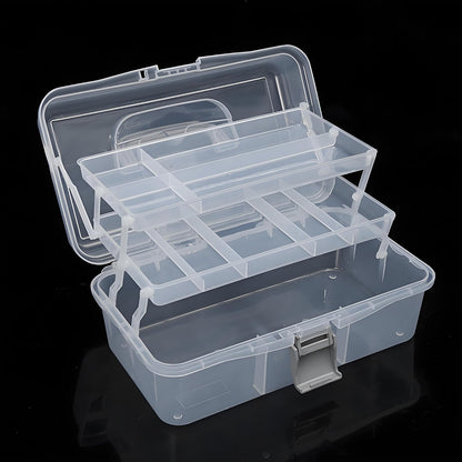 Tosnail 12-Inch 3 Layers Plastic Craft Organizer Box Storage Container First Aid Carrying Case for Sewing, Painting, Arts - Clear
