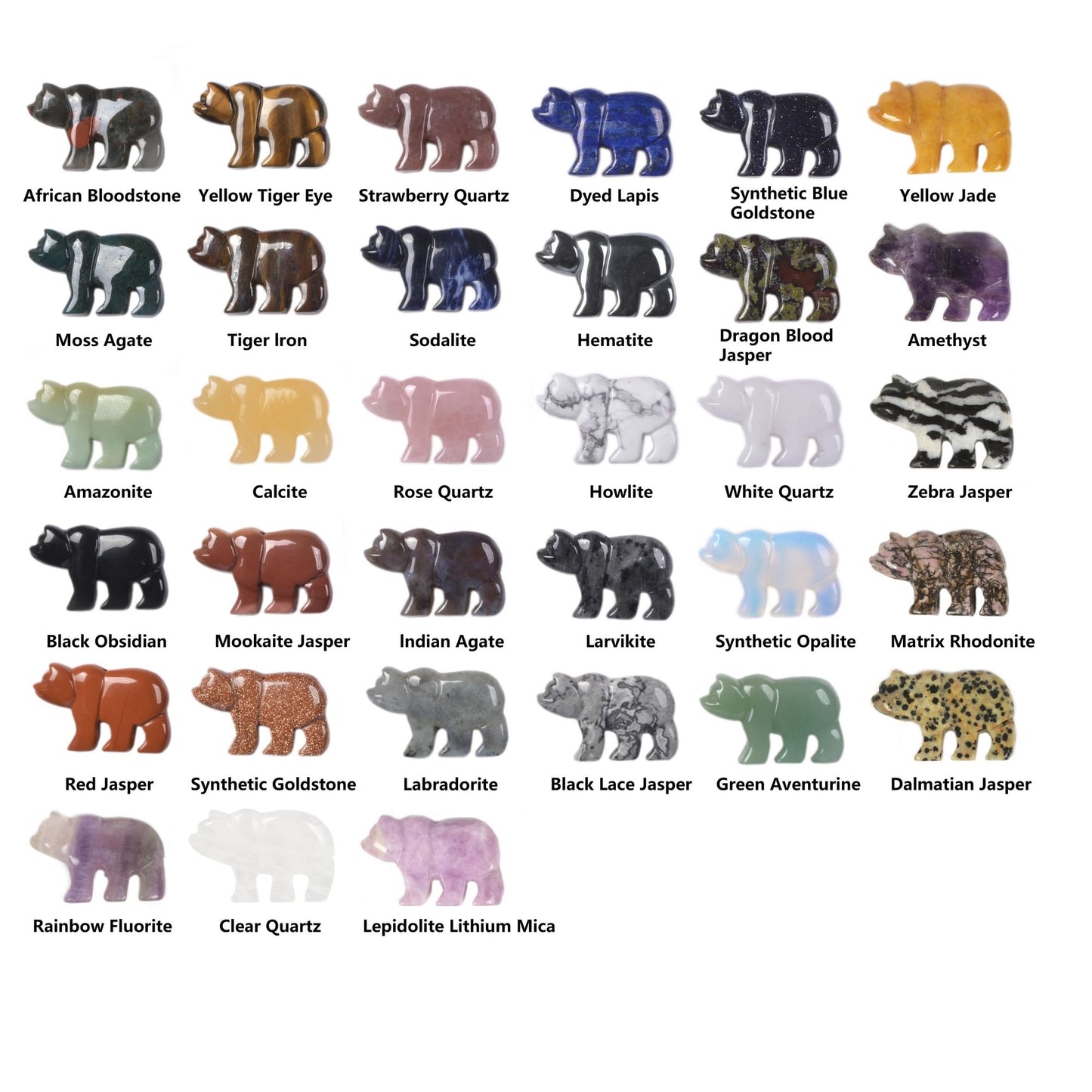 JUST IN STONES Wholesale Lot 12pcs 47mm Carved Flatback Polar Bear Semi-Precious Gemstone Beads for DIY Jewelry Making