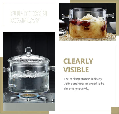 Clear Glass Pots for Cooking, Thickened Glass Stew Pot with Lid for Stove