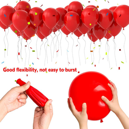 ASIYUHY Red Balloons - 12 Inch Thick Latex Helium Balloons with Ribbons | Perfect for Christmas, Valentine's, Birthdays & Baby Showers
