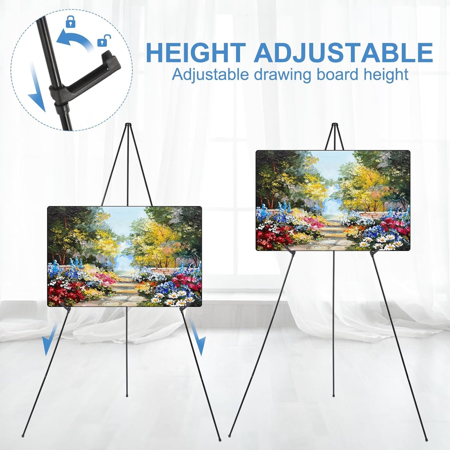uxcell 66" Metal Floor Easel Stand for Wedding Sign, Adjustable Tripod Easel for Painting Canvas, Display Show, Arts,
