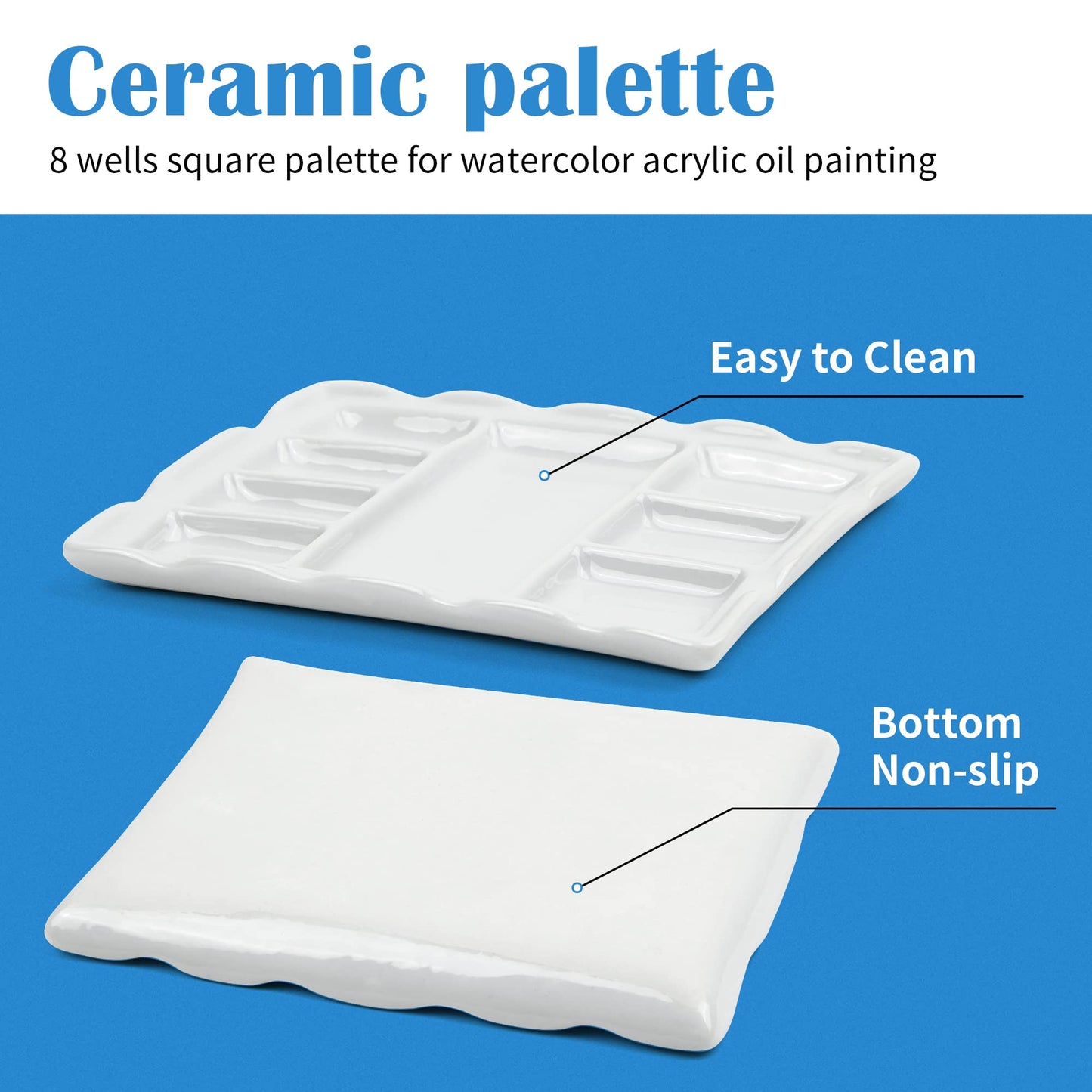 Falling in Art Artist Ceramic Palette, 8 Well Rectangle Porcelain Watercolor Paint Palette for Watercolor Gouache Acrylic Oil Painting, 7-Inch