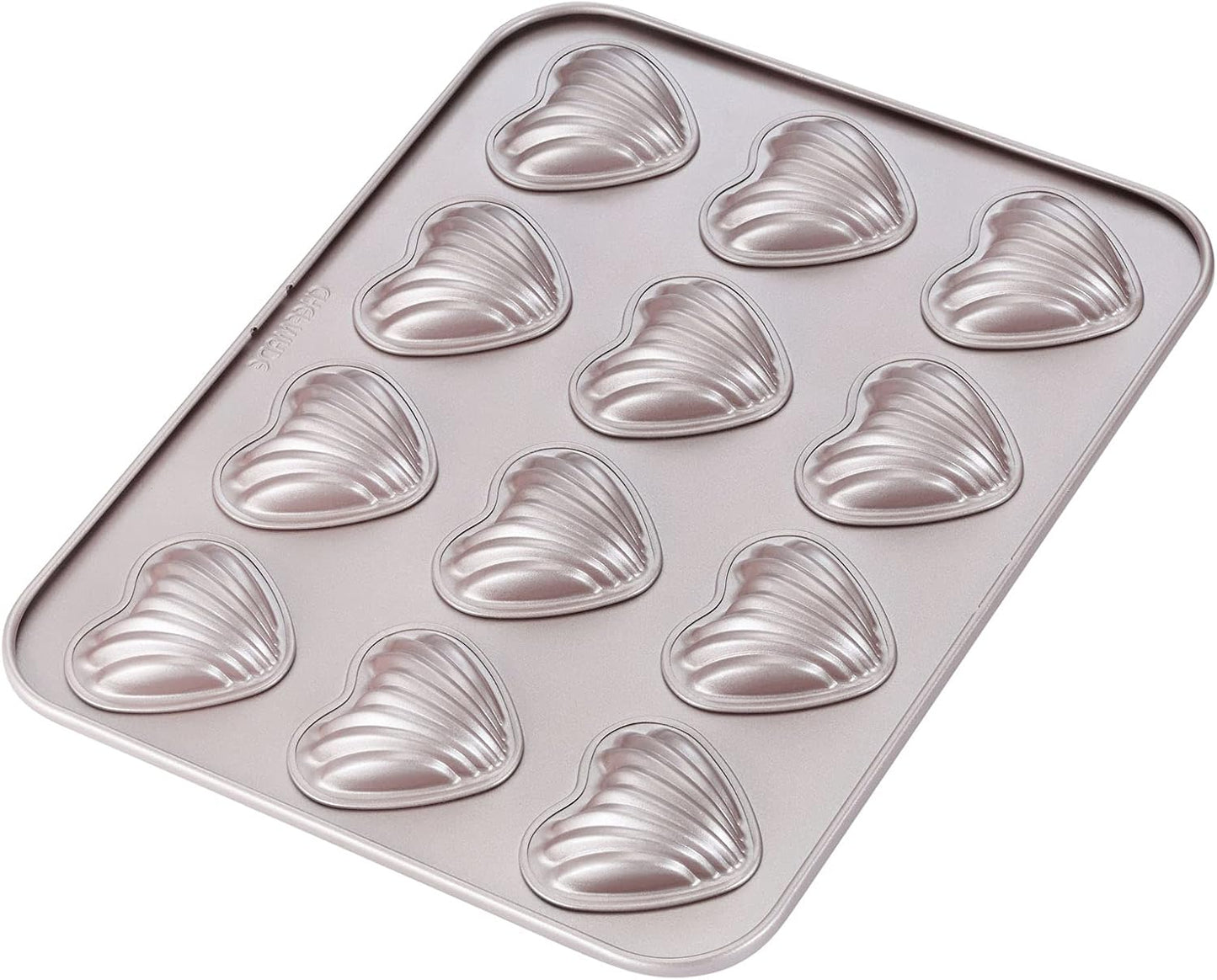 CHEFMADE Madeleine Mold Cake Pan, 12-Cavity Non-Stick Heart-shaped Bakeware for Oven Baking (Champagne Gold)