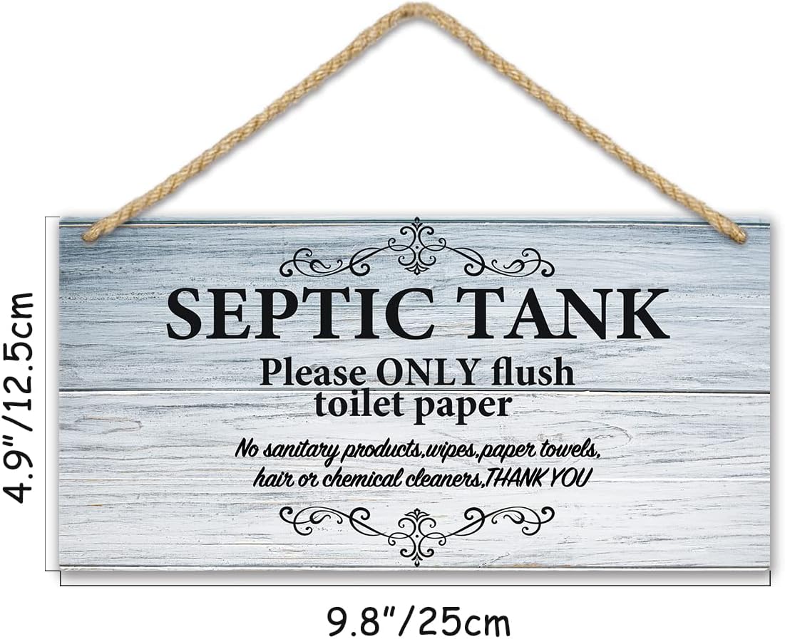 TOARTI Bathroom Quote Wood Sign, 12.5x25cm, Hanging Wall Art for Septic Tank Toilet Notes