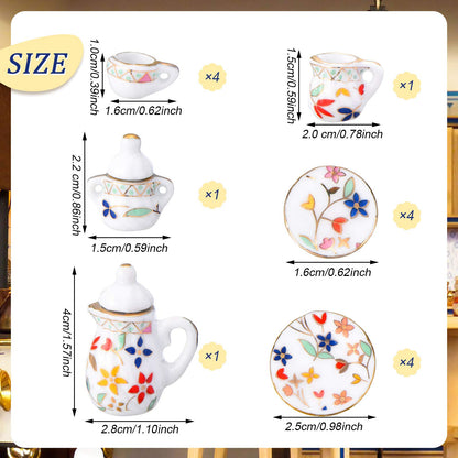 Skylety 37 Pieces 1:12 Scale Miniatures Dollhouse Kitchen Accessories Include 16 Plates Knife Fork Spoon, 6 Egg Beater Utensil, 15 Tea Cup Set(Flora Bloom)