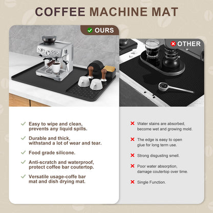 Silicone Coffee Mat with 6 Coasters,24"x16" Counter Bar Mat Fits Under Coffee Maker/Pot & Espresso Machine, Bar Aceessories,Detachable Drying Pad for Tamper,Sugar Packets,Cups & Countertop Protection