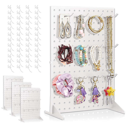 4 Pack Peg Board Display Stand for Vendors with 48 Hooks Metal Tabletop Pegboard Display Stand for Craft Shows 17" X 13" Retail Display Racks For Jewelry Earring Keychain PegBoard Organizer White