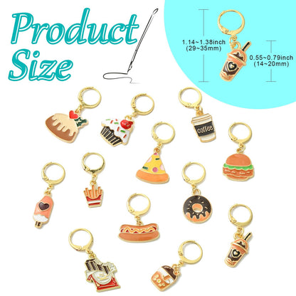 Gythara 24 pcs 12 Style Fast Food Theme Alloy Enamel Stitch Markers Coffee Tea Drink Hamburger Cake Donut Leverback Earring for Knitting Crocheting DIY Jewelry Craft Bag Decoration