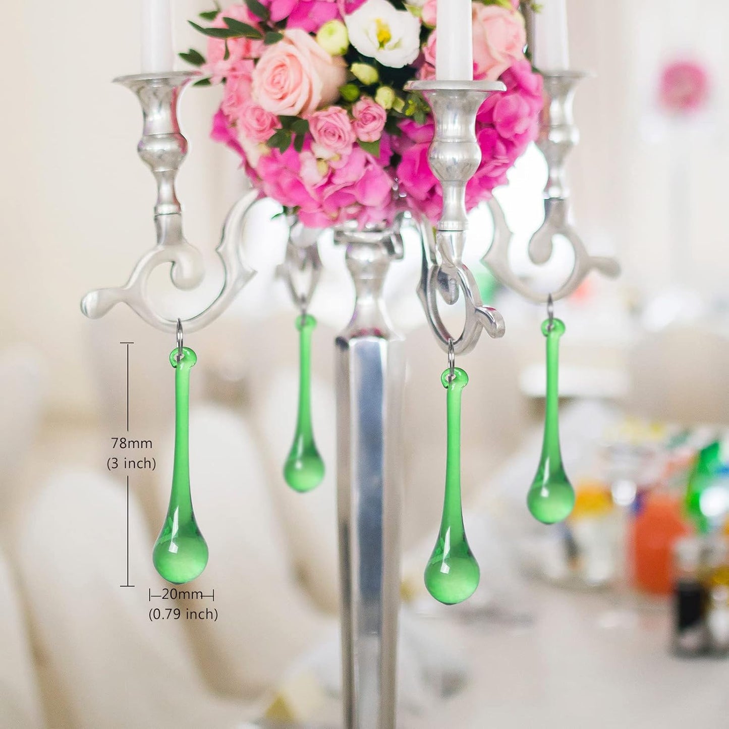 20pcs 3inch LONGWIN Crystal Teardrop Pendant Chandelier Parts Wedding Decoration Christmas Tree Decorations (Green)
