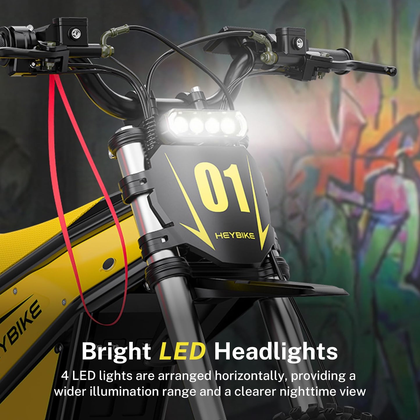 Heybike Villain Electric Dirt Bike with 4160W Motor, 52V 26AH E Dirt Bike, 14/12" Fat Tire Dirtbike with Hydraulic Brakes, Up to 45 MPH & 50 Miles Moped Style Ebike（Standard; Sunflower Yellow）
