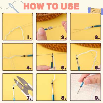 AUGSUN 39Pcs Punch Needle Embroidery Kit, Punch Needle Accessories Set Include Monk's Cloth Cross Stitch Fabric Adjustable Punch Tool for Handicraft Gifts Embroidery DIY Crafting Activity