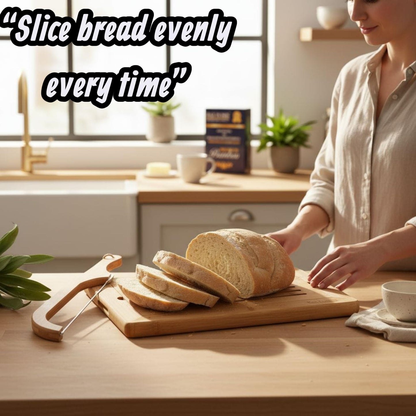 Bread Cutting Board, Bread slicer,Crumb Tray with holder,Bread Serving for Kitchen-Complete set for Slicing Homemade Bread- bow knife (16") Cutting Board (15x9,5") with Crumb