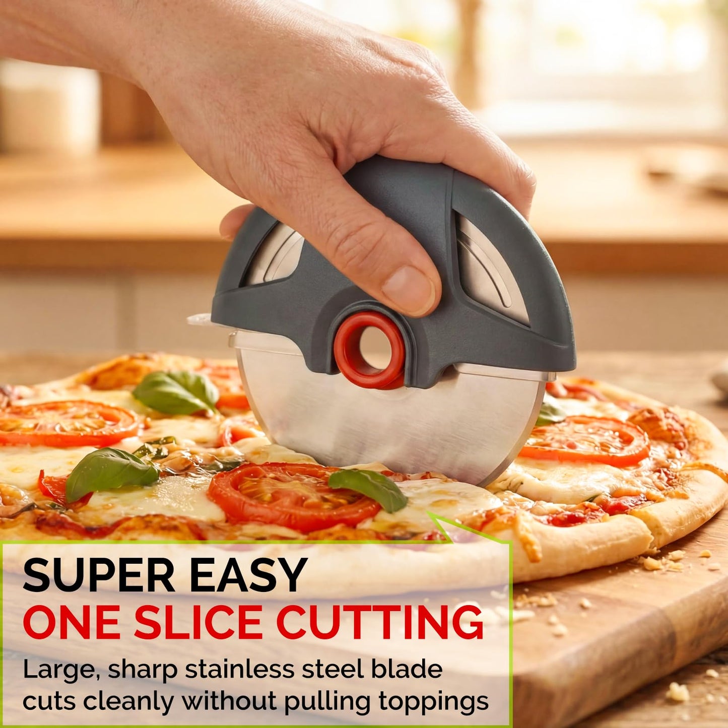 UHIYEE Pizza Cutter Wheel, 4.3" Large 304(18/8) Stainless Steel Blade, Reinforced Durable Pizza Slicer, Fully Detachable & Dishwasher Safe with Safety Protective Cover