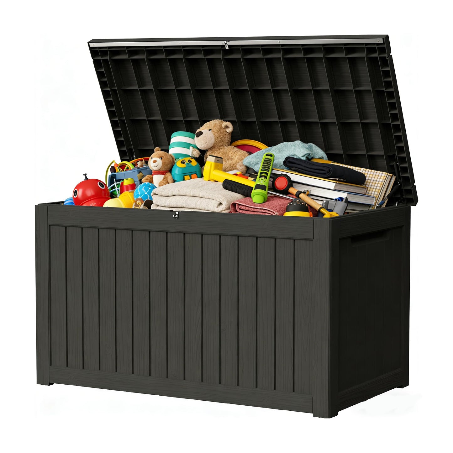 Decksplore 270 Gallon Outdoor Storage Box Resin Deck Box All Weather Waterproof Large Lockable Storage Container Deck Box for Patio Furniture, Garden Tools, Lockable, Black