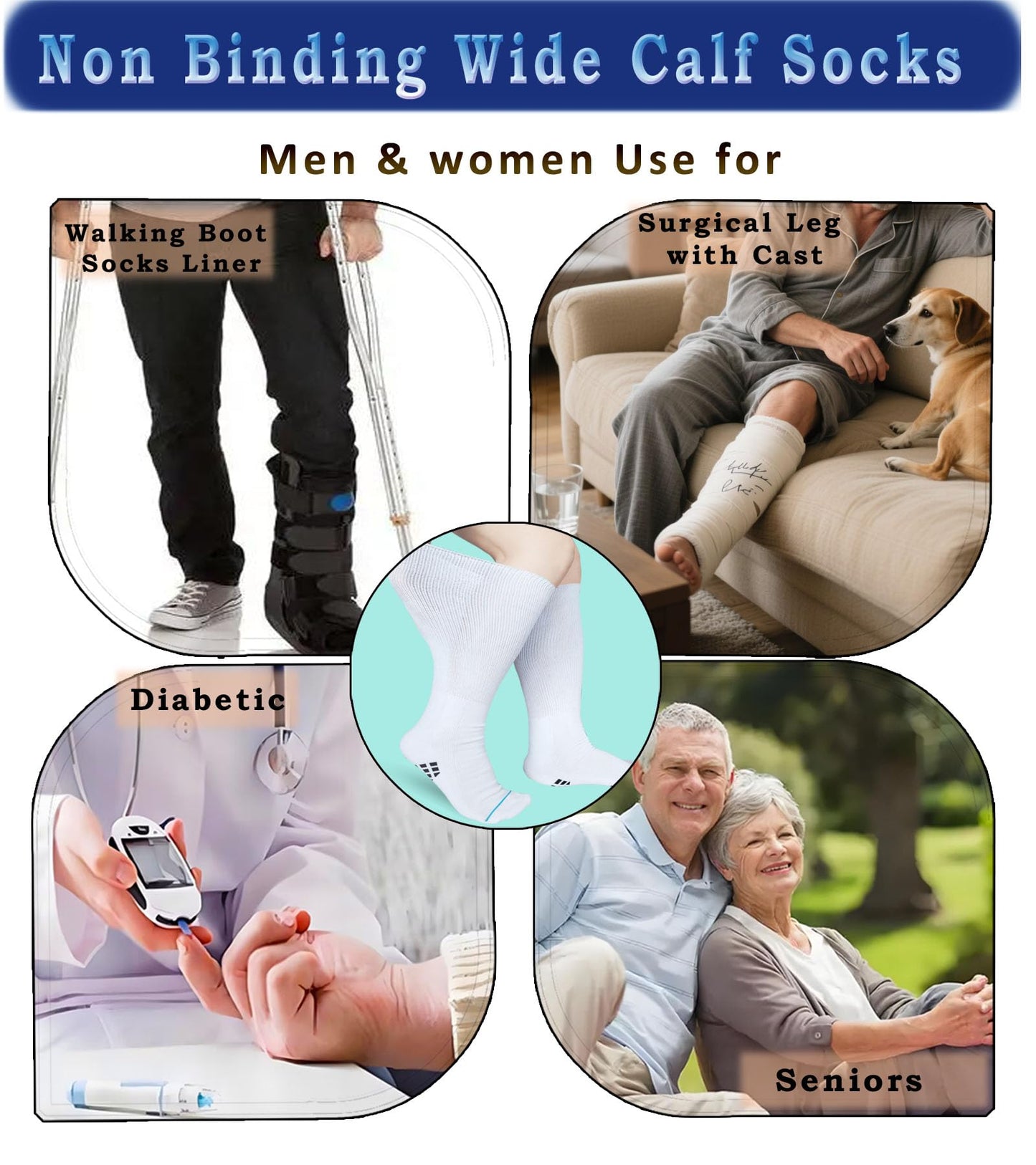 Aisesine Medical Boot Sock for Walking Brace,Orthopedic Cast Shoes Wide Calf Knee High Socks for Men Women White