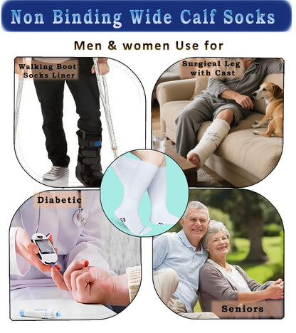 Aisesine Medical Boot Sock for Walking Brace,Orthopedic Cast Shoes Wide Calf Knee High Socks for Men Women White