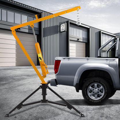 1000 LB Capacity Hydraulic Hitch Mounted Crane, 360° Swivel Truck Bed Crane with 3 Adjustable Capacities for Lifting Heavy Motors, Construction Goods & Cargo, Yellow