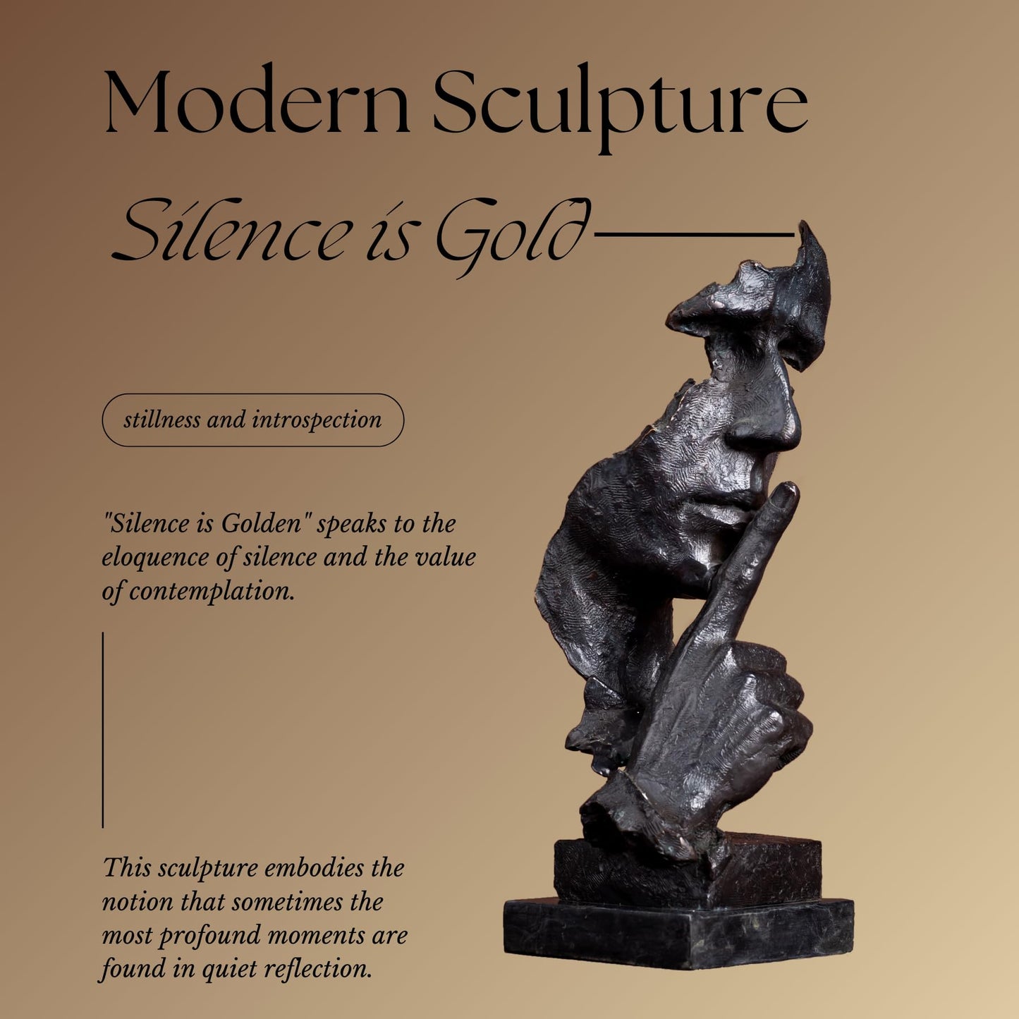 YouFine Silence is Gold - Real Bronze Casting Statue for Home Office Decor - Handcrafted Thinker Bronze Sculpture
