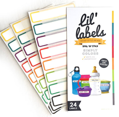 Bottle Labels, Food Pantry Label, Write-On, Self-Laminating, Waterproof Kids Name Labels for Baby Bottles for Daycare School, Dishwasher, Freezer, Kitchen Safe (Simply Colors - Rainbow Inspired)