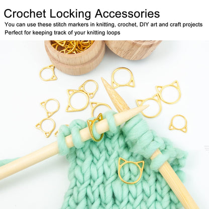 Cat Ear Knitting Stitch Markers, 30Pcs Household Cat Shape Crochet Stitch Markers Gold DIY Handcraft Plating Cute Stitch Marker Rings for Knitting Crochet Craft DIY Jewelry Making