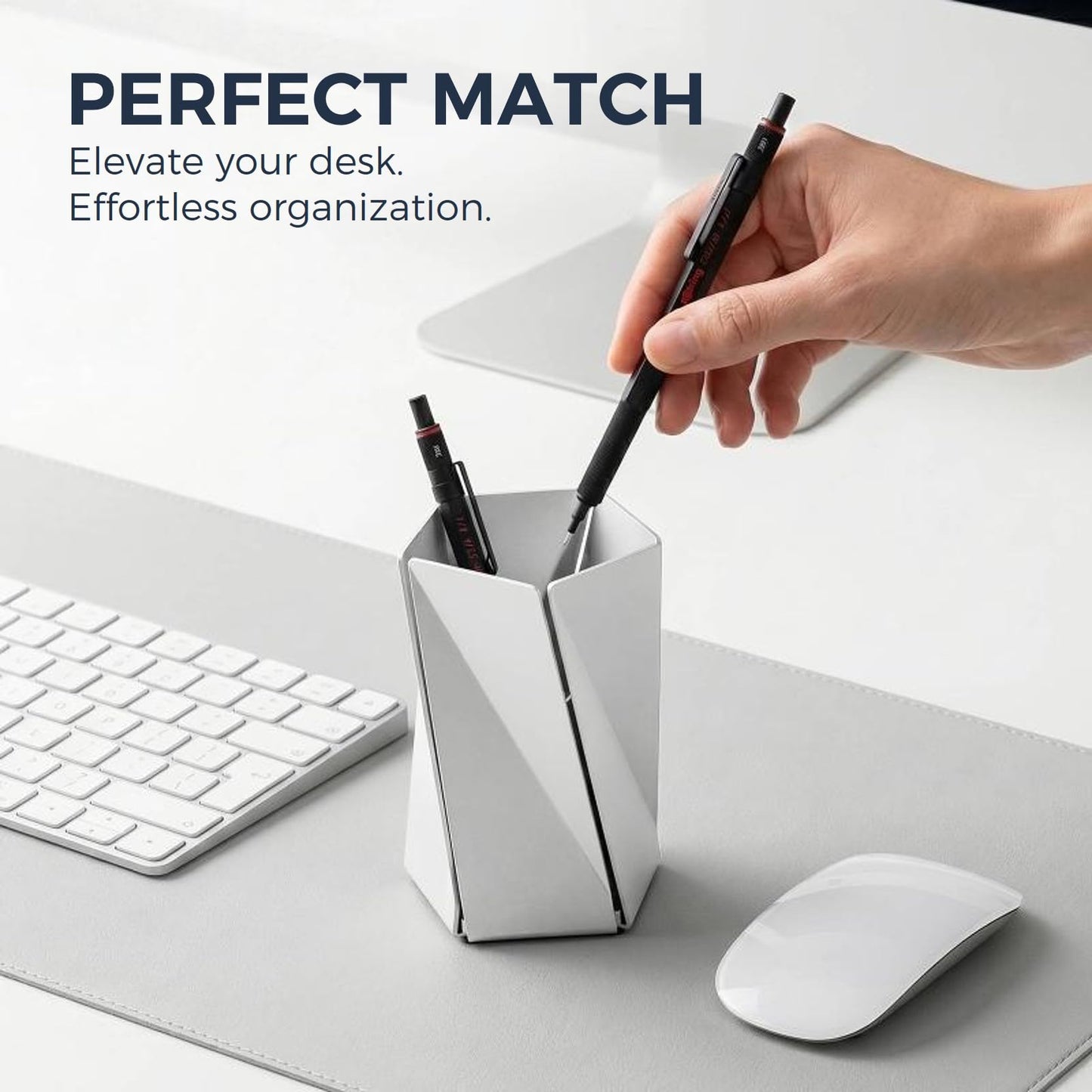 WHITE DESIGN Twisted Faceted Aluminum Pen Holder - Modern Minimalist Origami Pencil Cup & Desk Organizer, Office Decor Gift for Professionals & Executives